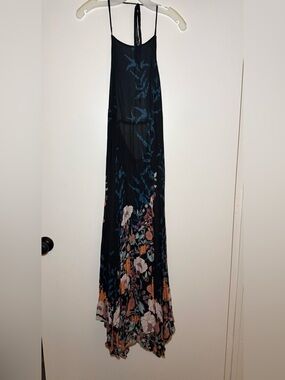 Free People Black/Blue Multi Floral Maxi Halter Dress Women’s XS